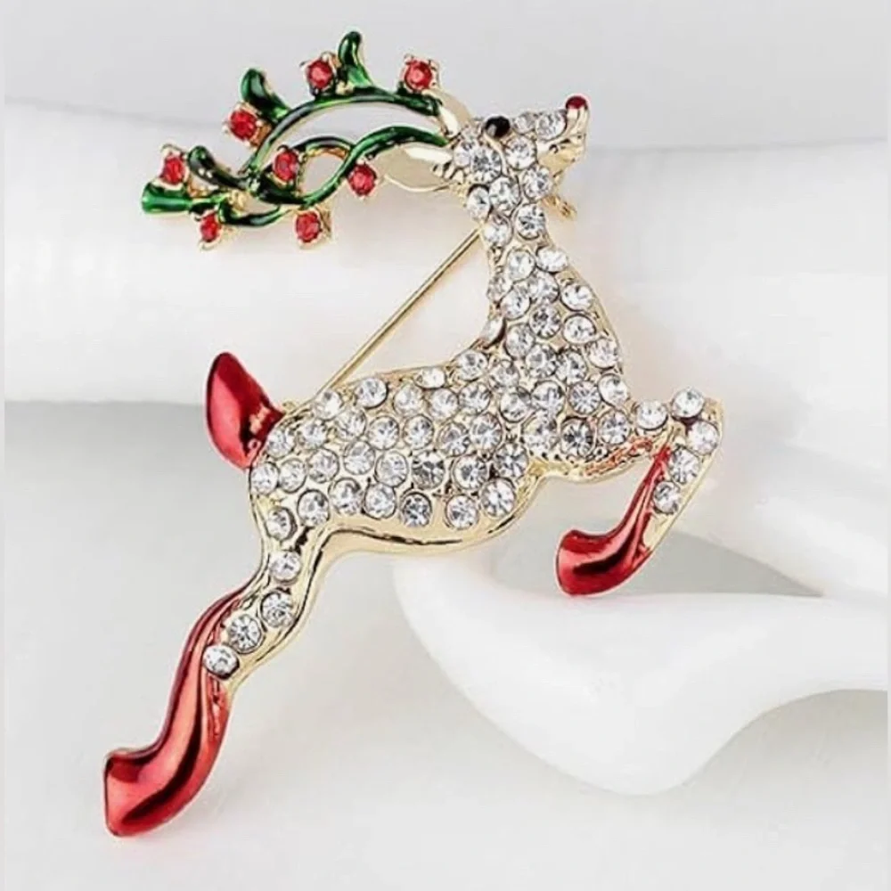 Rudolph the Red-Nosed Reindeer Brooch Cubic Zirconia Encrusted Holiday Pin 🦌